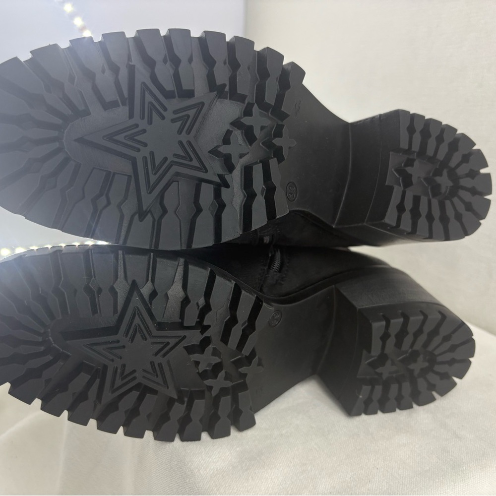 Miz Mooz Black Lace-Up Knee-High Heeled Boots - Picture 8 of 11